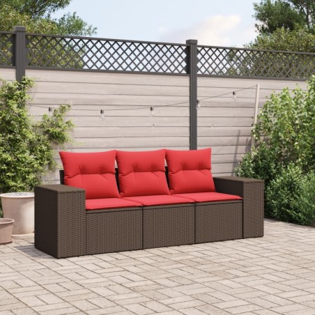 Ensemble de canapé de jardin 3 pcs avec coussins marron résine tressée 623790623790