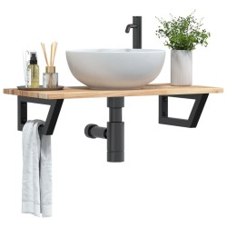 Étagère de vasque murale acier et bois massif d'acacia 623793623793