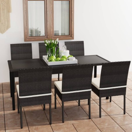 Ensemble à manger de jardin 7 pcs Résine tressée Noir 623797623797