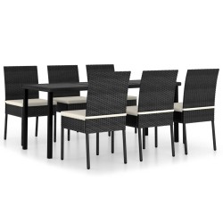 Ensemble à manger de jardin 7 pcs Résine tressée Noir 623797623797
