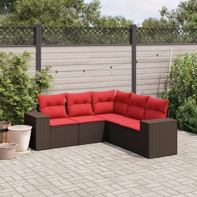 Ensemble de canapé de jardin 5 pcs avec coussins marron résine tressée 623803623803