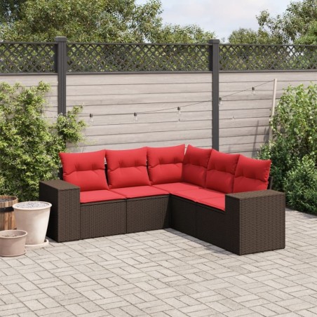 Ensemble de canapé de jardin 5 pcs avec coussins marron résine tressée 623803623803