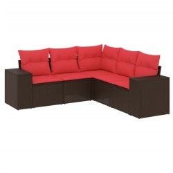 Ensemble de canapé de jardin 5 pcs avec coussins marron résine tressée 623803623803