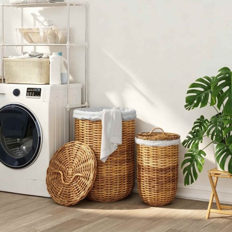 Panier à linge avec couvercle 2 pcs Brun Naturel Rattan Kubu 623806623806
