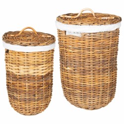 Panier à linge avec couvercle 2 pcs Brun Naturel Rattan Kubu 623806623806