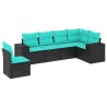 Salon de jardin 6 pcs avec coussins noir résine tressée 623820623820