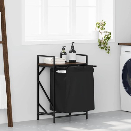 Panier à linge 1 compartiment avec étagère en chêne brun 623824623824