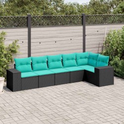 Salon de jardin 6 pcs avec coussins noir résine tressée 623847623847
