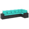 Salon de jardin 6 pcs avec coussins noir résine tressée 623847623847