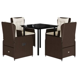 Ensemble à manger de jardin 5 pcs et coussins marron poly rotin 623851623851