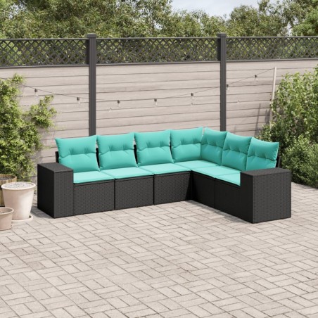 Salon de jardin 6 pcs avec coussins noir résine tressée 623856623856