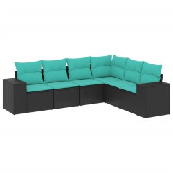 Salon de jardin 6 pcs avec coussins noir résine tressée 623856623856