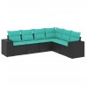 Salon de jardin 6 pcs avec coussins noir résine tressée 623856623856