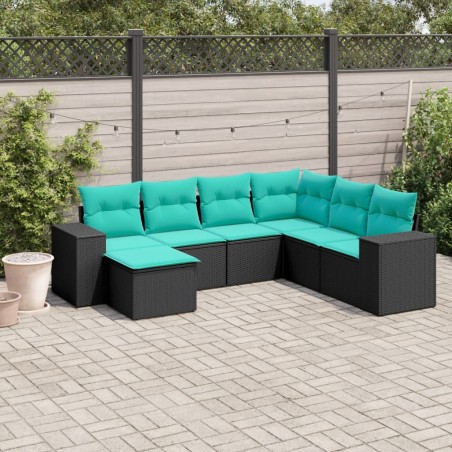 Salon de jardin 7 pcs avec coussins noir résine tressée 623866623866