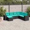 Salon de jardin 7 pcs avec coussins noir résine tressée 623866623866