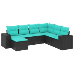 Salon de jardin 7 pcs avec coussins noir résine tressée 623866623866
