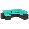 Salon de jardin 7 pcs avec coussins noir résine tressée 623866623866