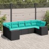 Salon de jardin 7 pcs avec coussins noir résine tressée 623883623883