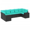 Salon de jardin 7 pcs avec coussins noir résine tressée 623883623883