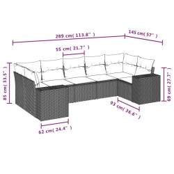 Salon de jardin 7 pcs avec coussins noir résine tressée 623883623883