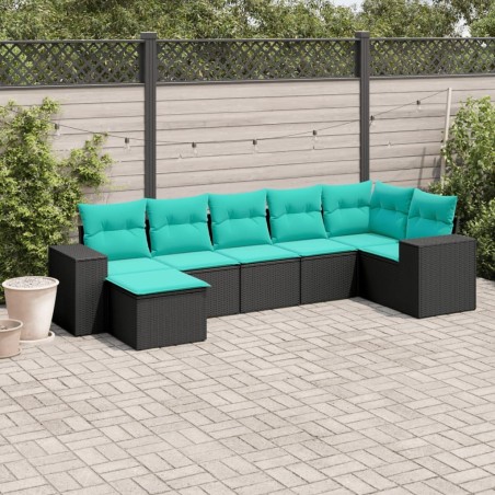 Salon de jardin 7 pcs avec coussins noir résine tressée 623884623884