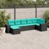 Salon de jardin 7 pcs avec coussins noir résine tressée 623884623884