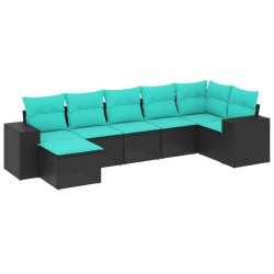 Salon de jardin 7 pcs avec coussins noir résine tressée 623884623884