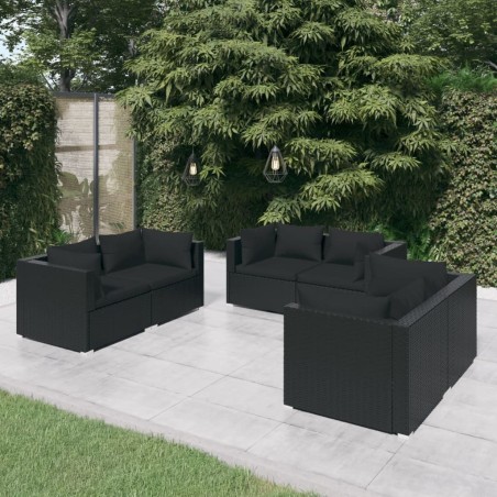 Salon de jardin 6 pcs avec coussins Résine tressée Noir 623885623885