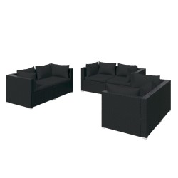 Salon de jardin 6 pcs avec coussins Résine tressée Noir 623885623885