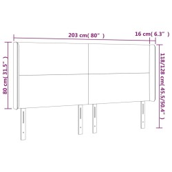 Tête de lit à LED Noir 203x16x118/128 cm Tissu 623892623892