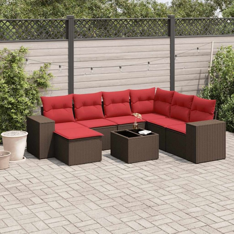 Ensemble de canapé de jardin 8 pcs avec coussins marron résine tressée 623943623943