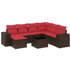 Ensemble de canapé de jardin 8 pcs avec coussins marron résine tressée 623943623943
