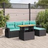Salon de jardin 6 pcs avec coussins noir résine tressée 623963623963