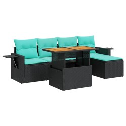 Salon de jardin 6 pcs avec coussins noir résine tressée 623963623963
