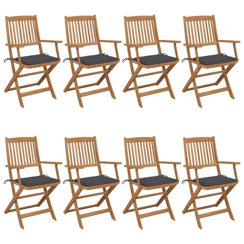 Chaises pliables de jardin lot de 8 avec coussins Bois d'acacia 623971623971