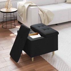 Pouf de rangement avec coussin Noir 60 x 60 x 45 cm tissu 623982623982