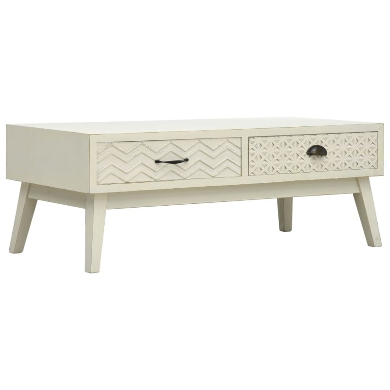 Table basse avec 2 tiroirs Gris sculpté 110x50x40 cm Bois 623984623984