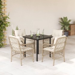 Ensemble à manger de jardin avec coussins 5pcs Beige poly rotin 623987623987
