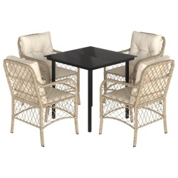 Ensemble à manger de jardin avec coussins 5pcs Beige poly rotin 623987623987