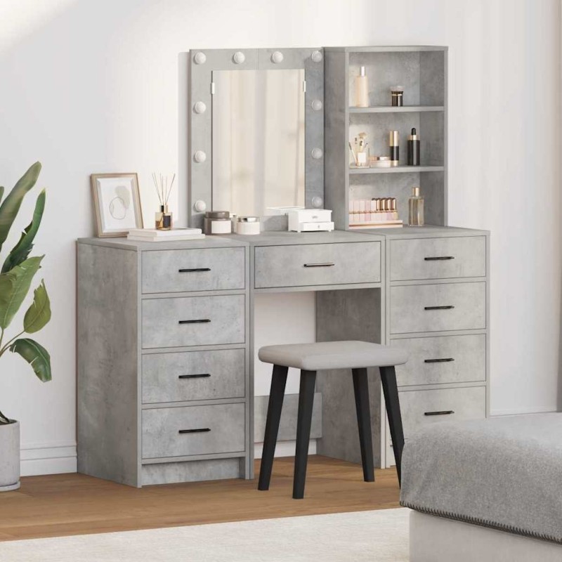 Table de Toilette avec tiroir 3 pcs Gris Bois d'ingénierie 624013624013