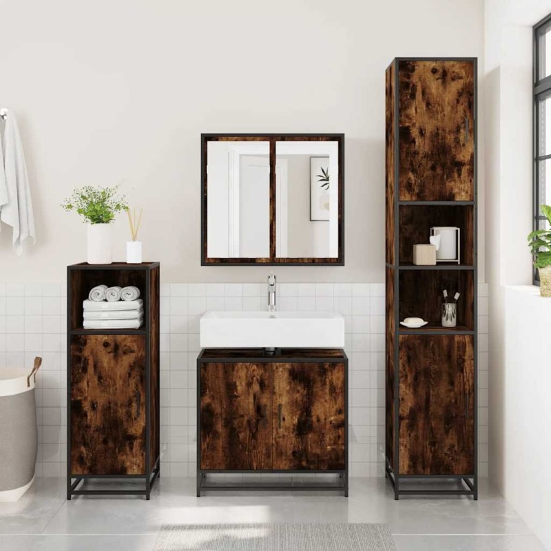 Armoire de lavabo de salle de bain chêne fumé 65x33x60 cm 624019624019