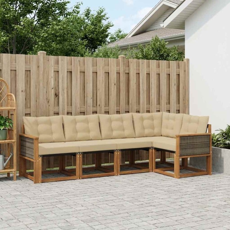 Ensemble de canapés d'extérieur 5 pcs Naturel et Beige 624022624022