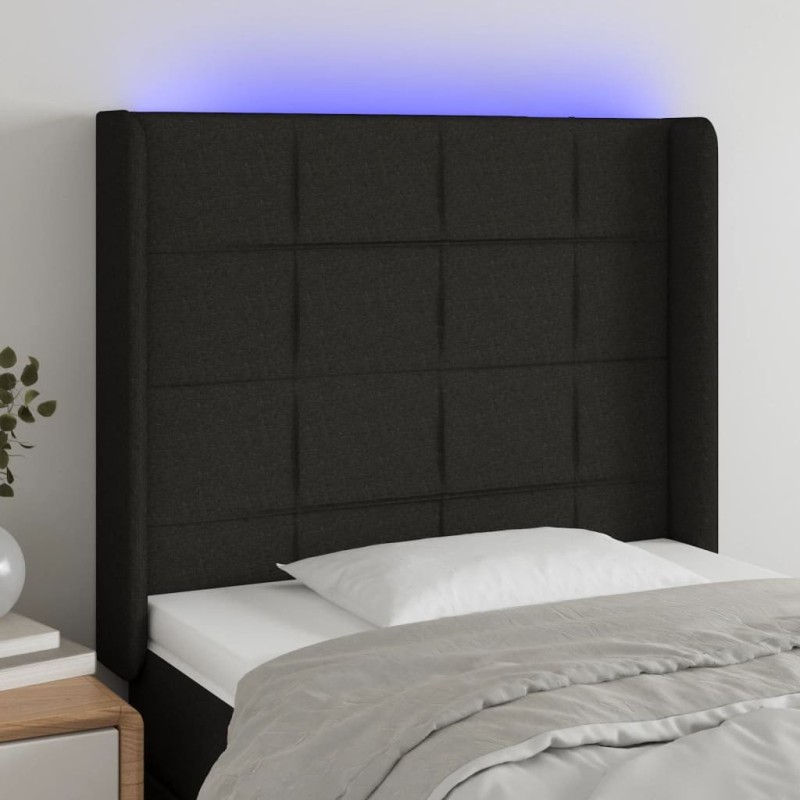 Tête de lit à LED Noir 103x16x118/128 cm Tissu 624029624029