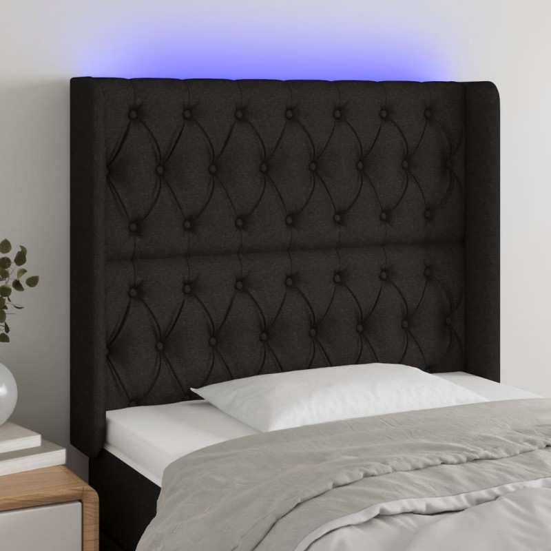 Tête de lit à LED Noir 103x16x118/128 cm Tissu 624039624039