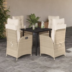 Ensemble à manger de jardin avec coussins 5pcs Beige poly rotin 624047624047