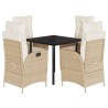 Ensemble à manger de jardin avec coussins 5pcs Beige poly rotin 624047624047