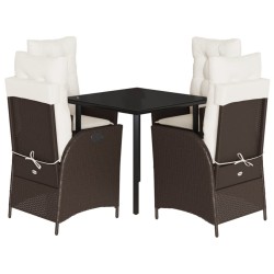 Ensemble à manger de jardin 5 pcs et coussins marron poly rotin 624057624057