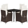 Ensemble à manger de jardin 5 pcs et coussins marron poly rotin 624057624057