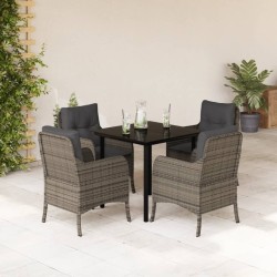 Ensemble à manger de jardin 5 pcs coussins gris résine tressée 624058624058