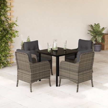 Ensemble à manger de jardin 5 pcs coussins gris résine tressée 624058624058